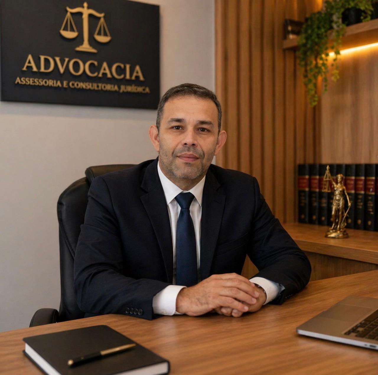 Dr. Rafael Júnior da Silva em seu escritório de advocacia